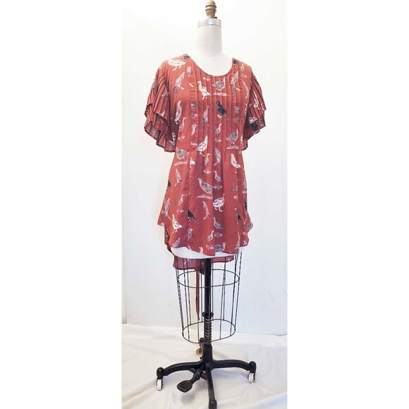 Melissa McCarthy Seven 7 Womens Bird print Pleated Ruffle Sleeve Top Blouse 2X - Picture 11 of 11